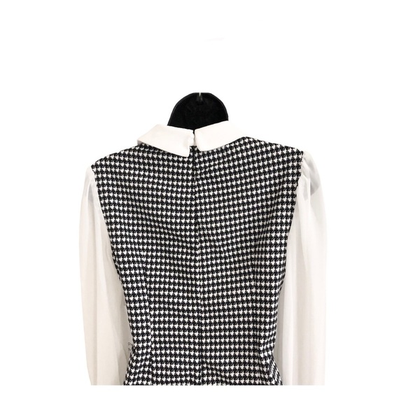 Black white houndstooth sheer long sleeve Pearl necklace Peter Pan collar sheath - Picture 10 of 15